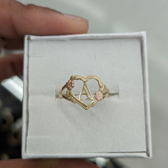 14kt Real Gold Heart Letter A Ring For Women